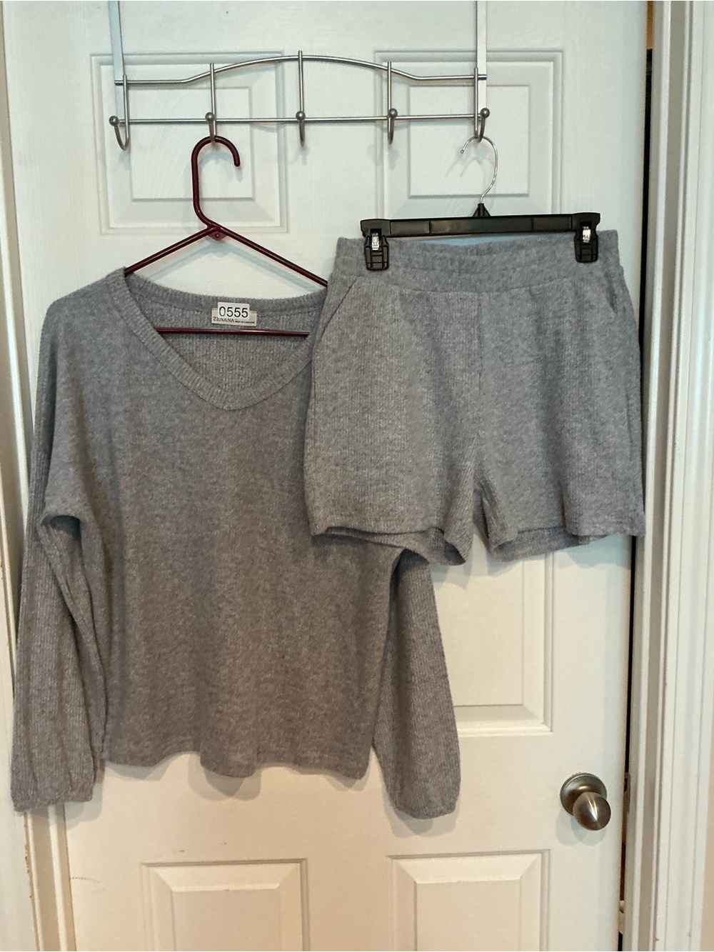 Zenana Outfitters Gray Knit Lounge Sweater & Shorts Set